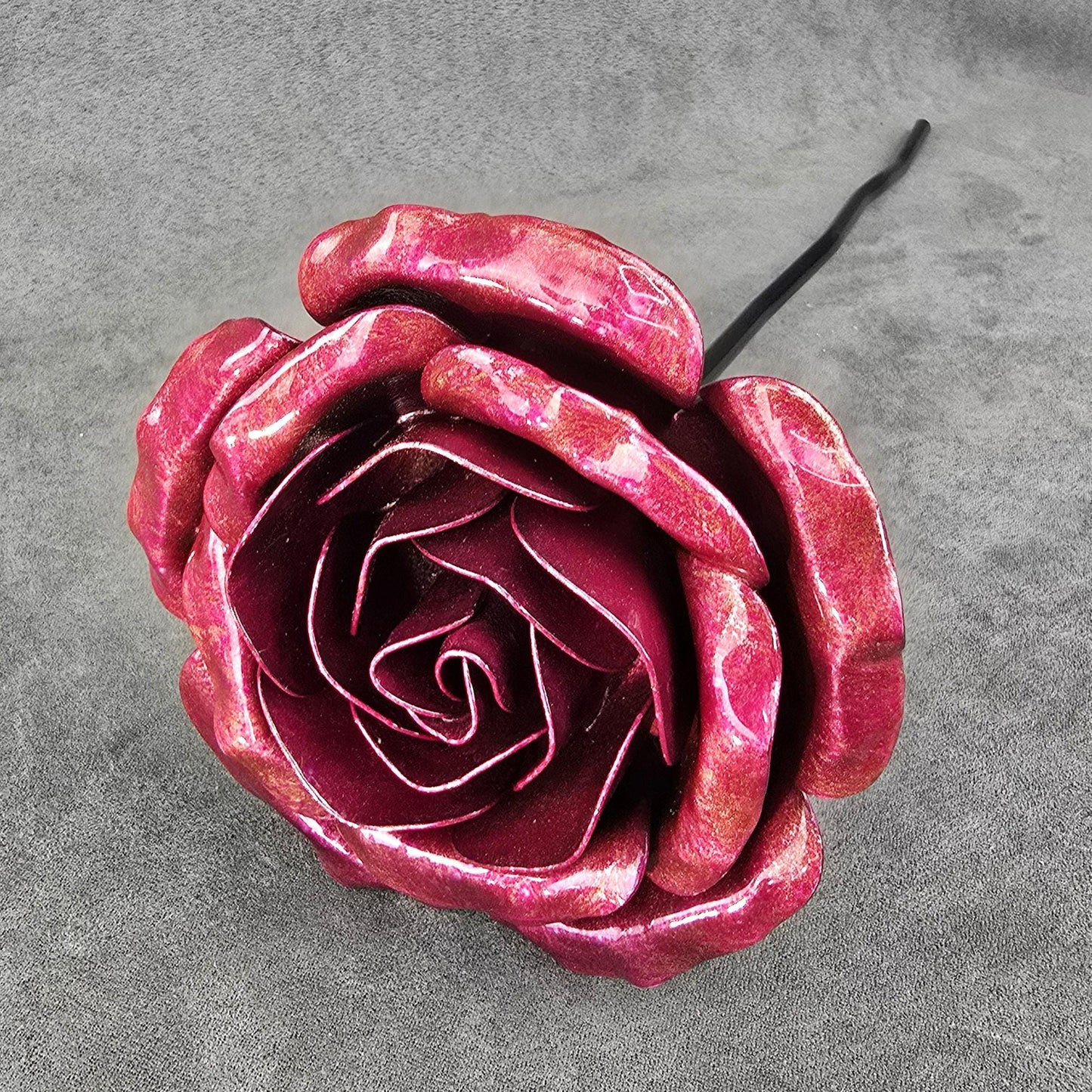 Handcrafted Metal Rose: Pink Fizz Steel Flower, Garden Remembrance