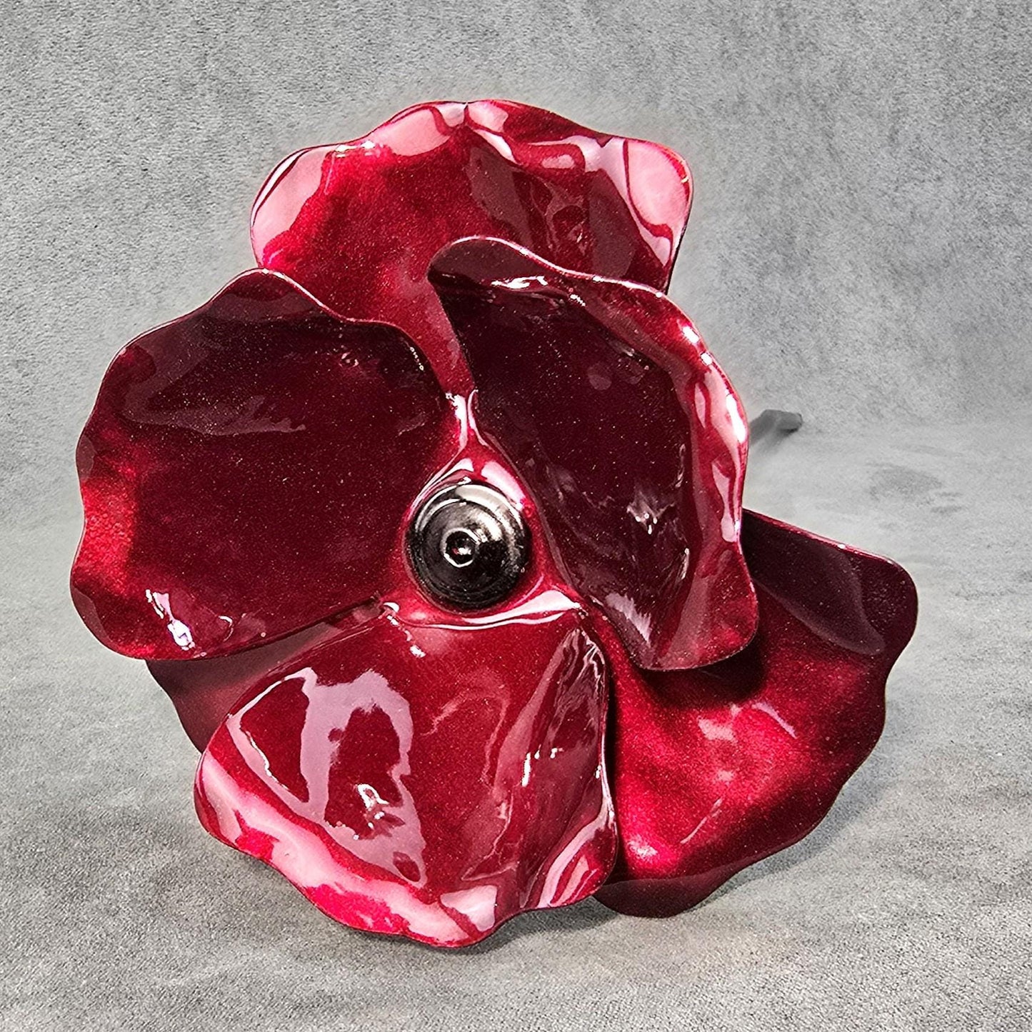 Cherry Poppy - Metal Steel Poppy Flower Garden Remembrance Day Anniversary Handcrafted Gift