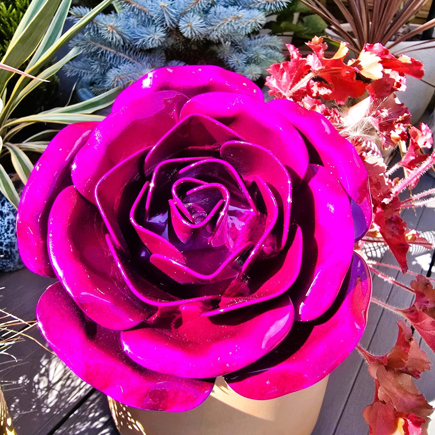 Violet Metal Steel Rose: Handcrafted Garden Remembrance - Forever Flower