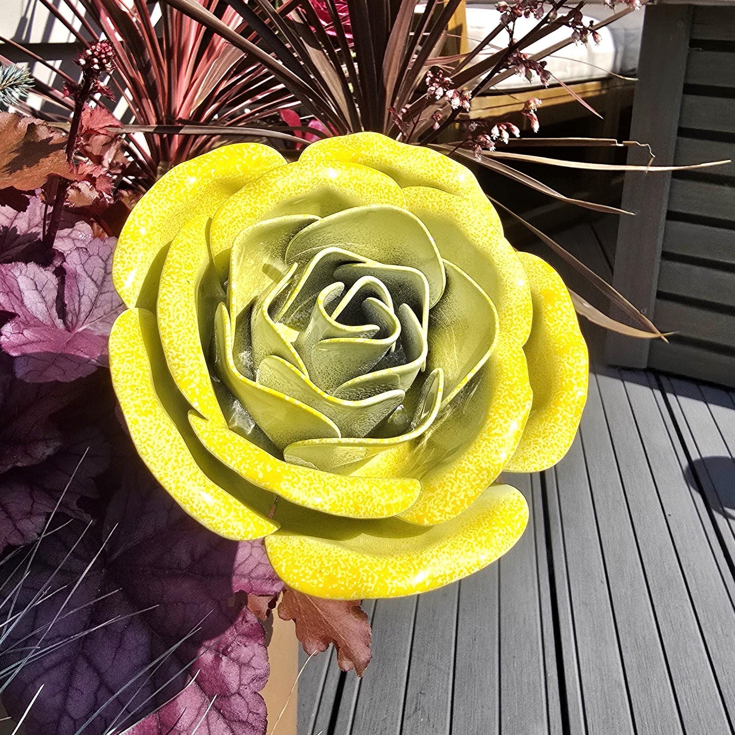 Handcrafted Metal Steel Rose: Spectral Lemon Garden Art