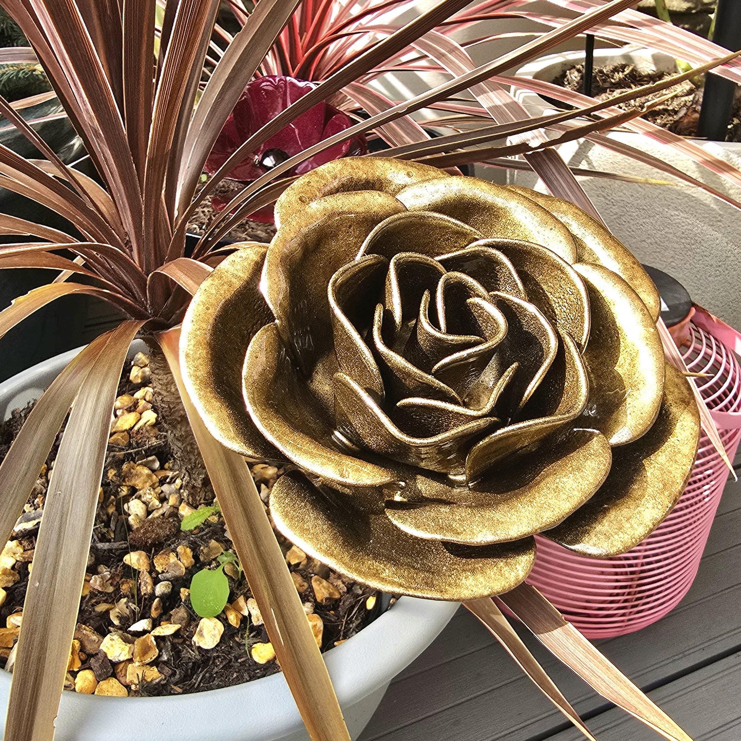 Bronze - 8th Bronze Wedding Anniversary Rose, Steel Garden Remembrance Handcrafted Gift