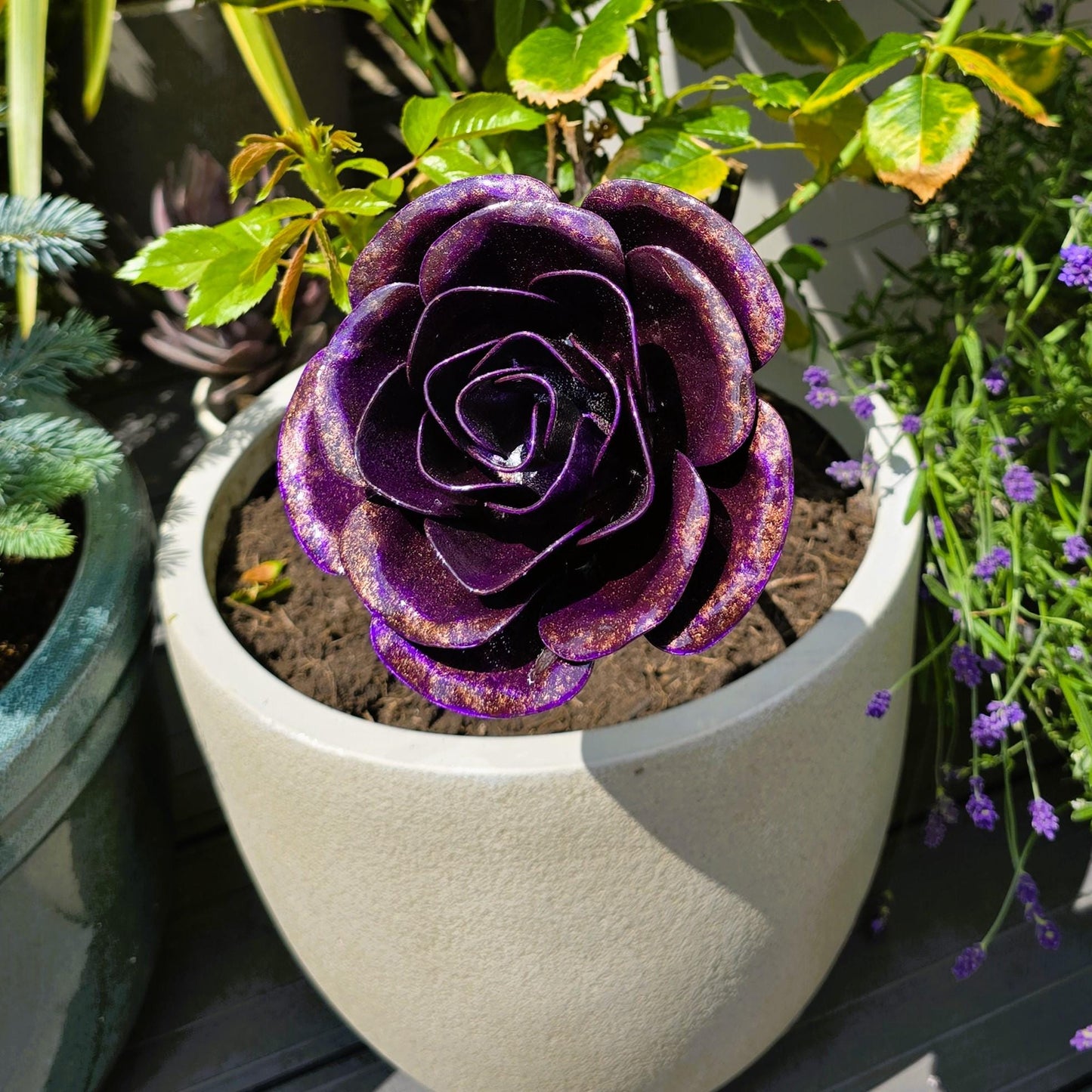 Purple Passion Metal Rose: Handcrafted Steel Flower, Garden Remembrance