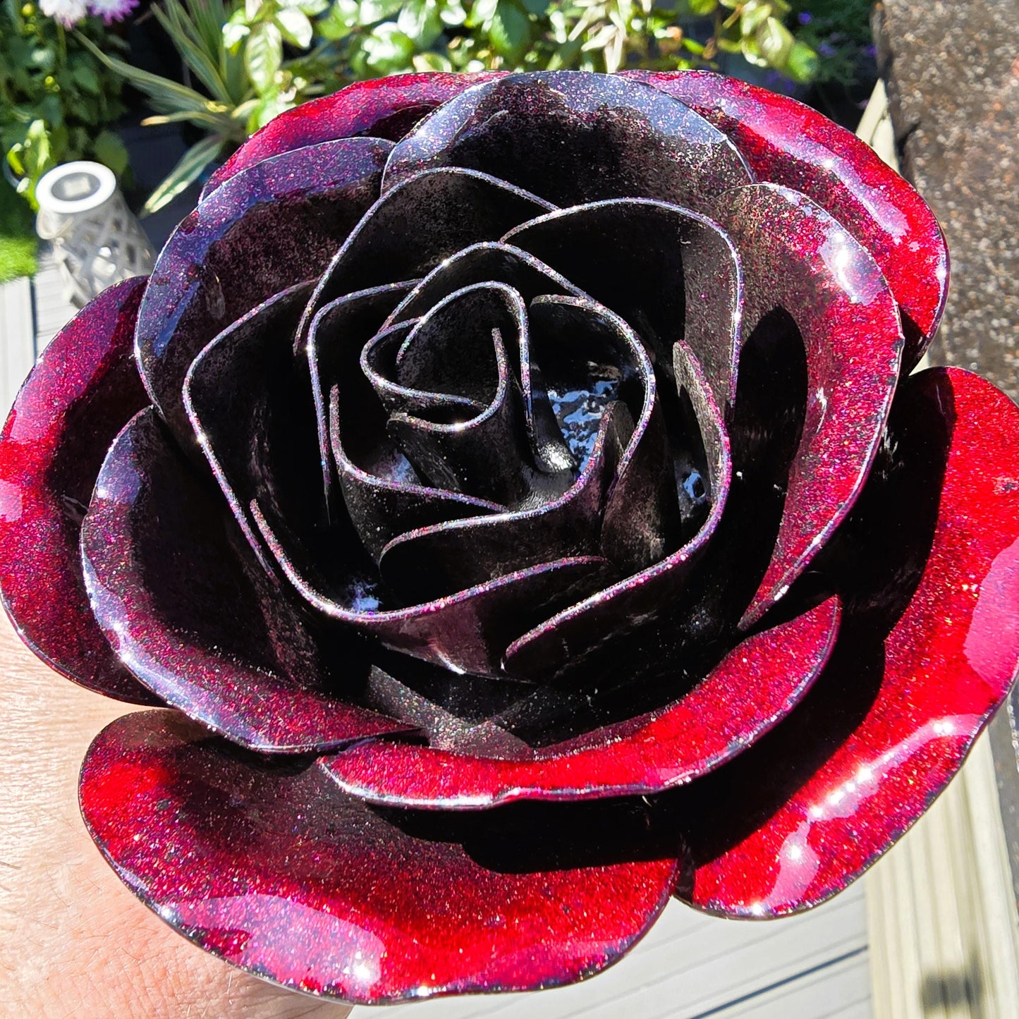 Metal Steel Rose: Shadow Scarlet, Handcrafted Garden Remembrance