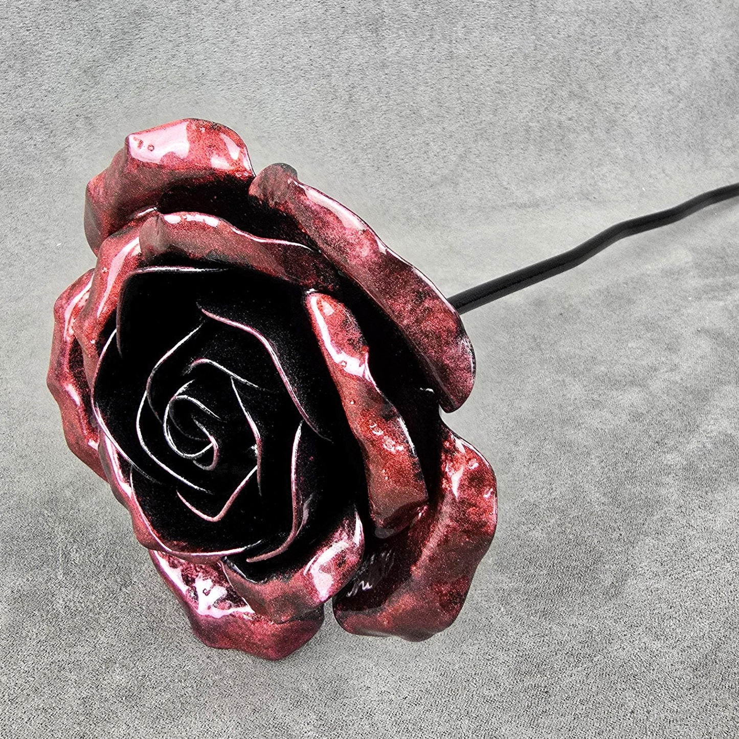 Handcrafted Shadow Merlow Steel Rose: Metal Garden Remembrance Flower