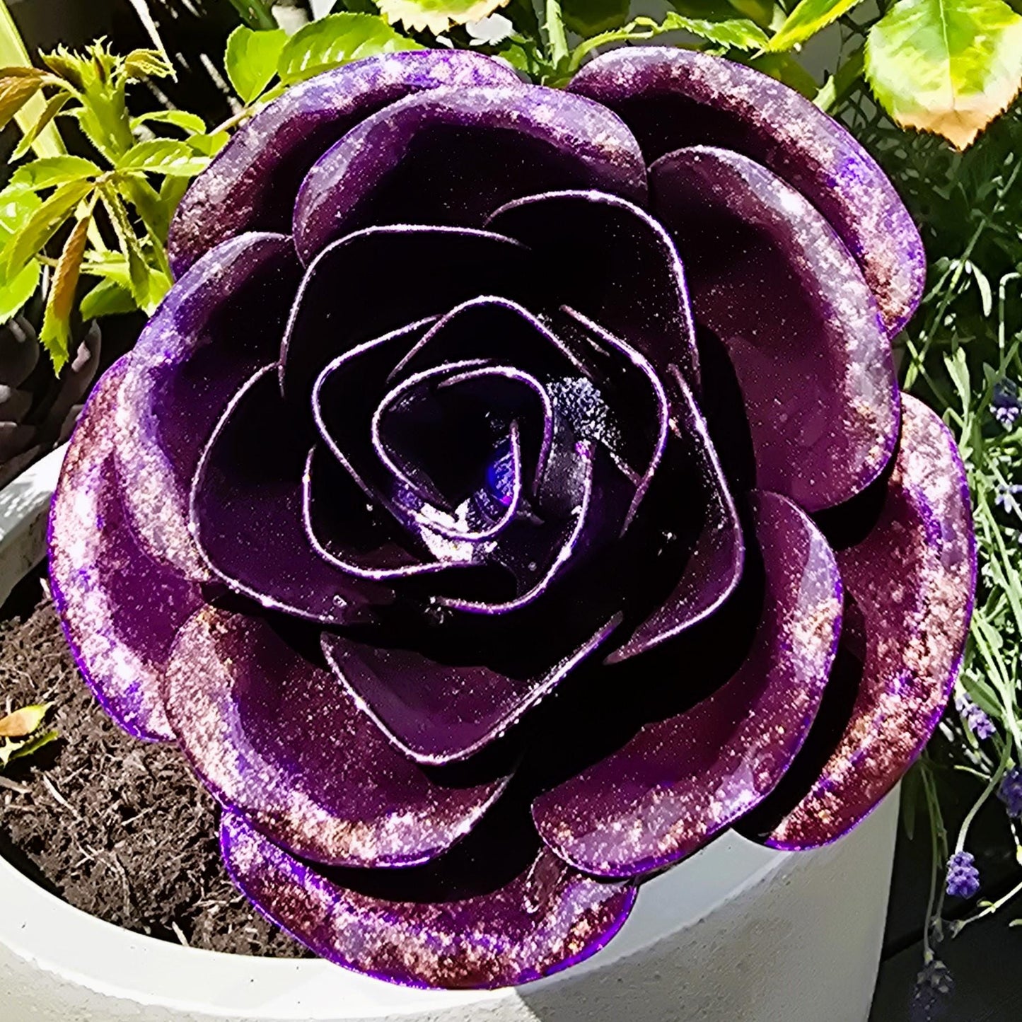 Purple Passion Metal Rose: Handcrafted Steel Flower, Garden Remembrance