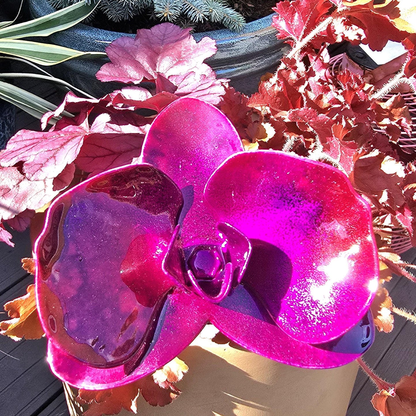 Metal Steel Orchid Flower: Handcrafted Garden Remembrance - Plum Fusion
