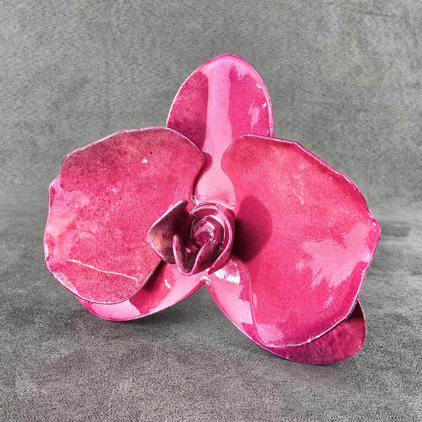 Vibrant Fuchsia Metal Orchid: Handcrafted Steel Flower, Garden Remembrance