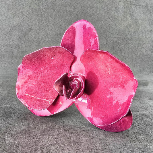 Vibrant Fuchsia Metal Orchid: Handcrafted Steel Flower, Garden Remembrance