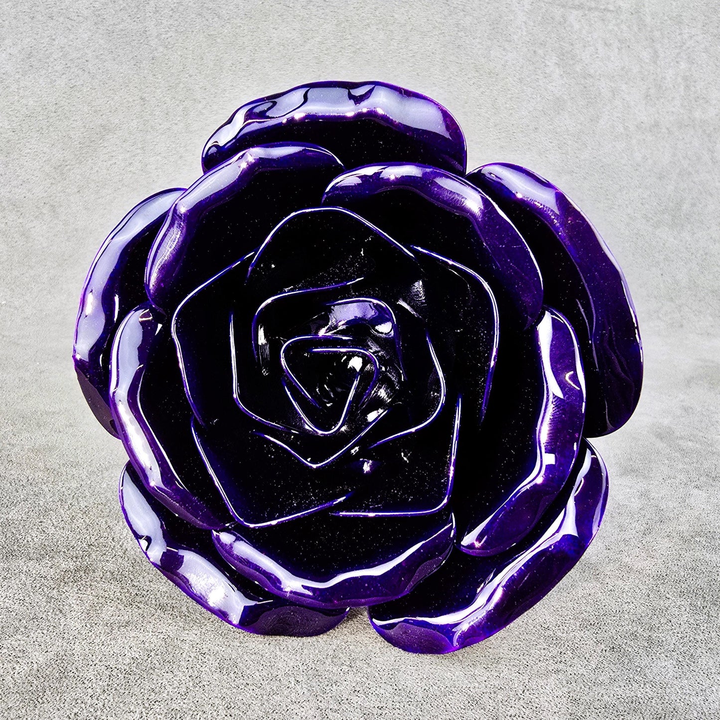 Deep Purple Metal Rose: Handcrafted Steel Flower, Garden Remembrance