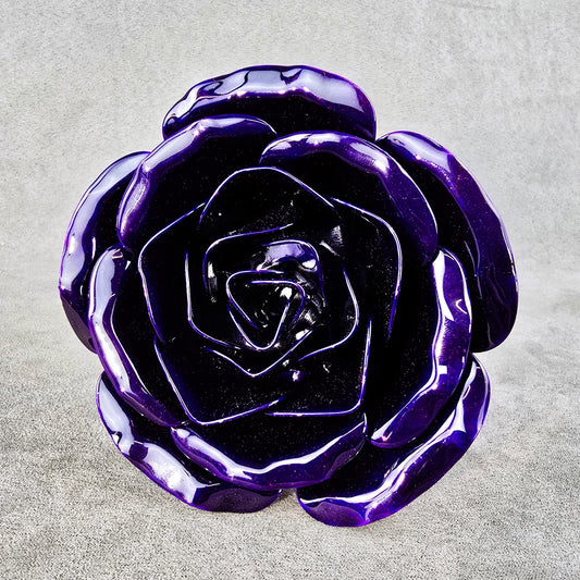 Deep Purple Metal Rose: Handcrafted Steel Flower, Garden Remembrance