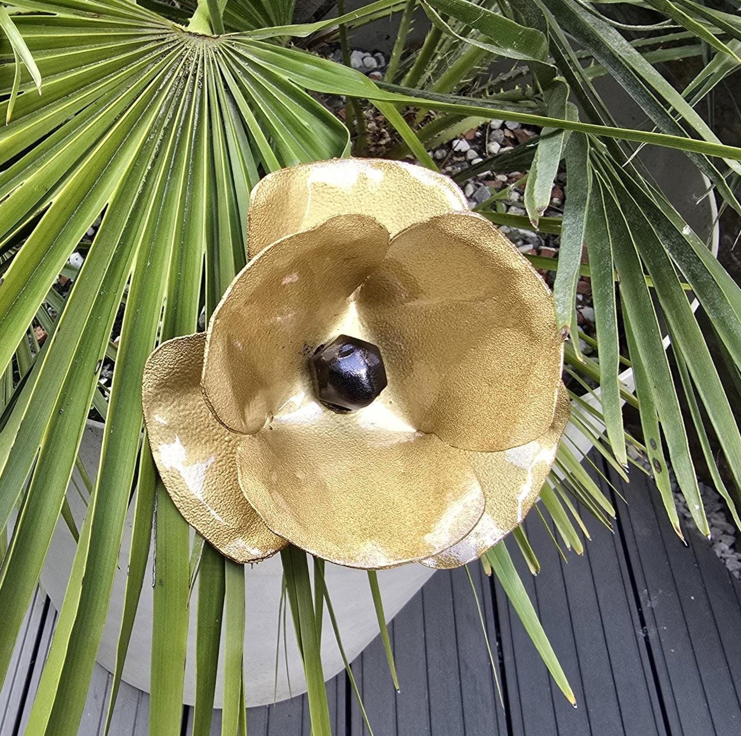 Gold - Metal Steel Poppy Flower Garden Remembrance Day Anniversary Handcrafted Gift