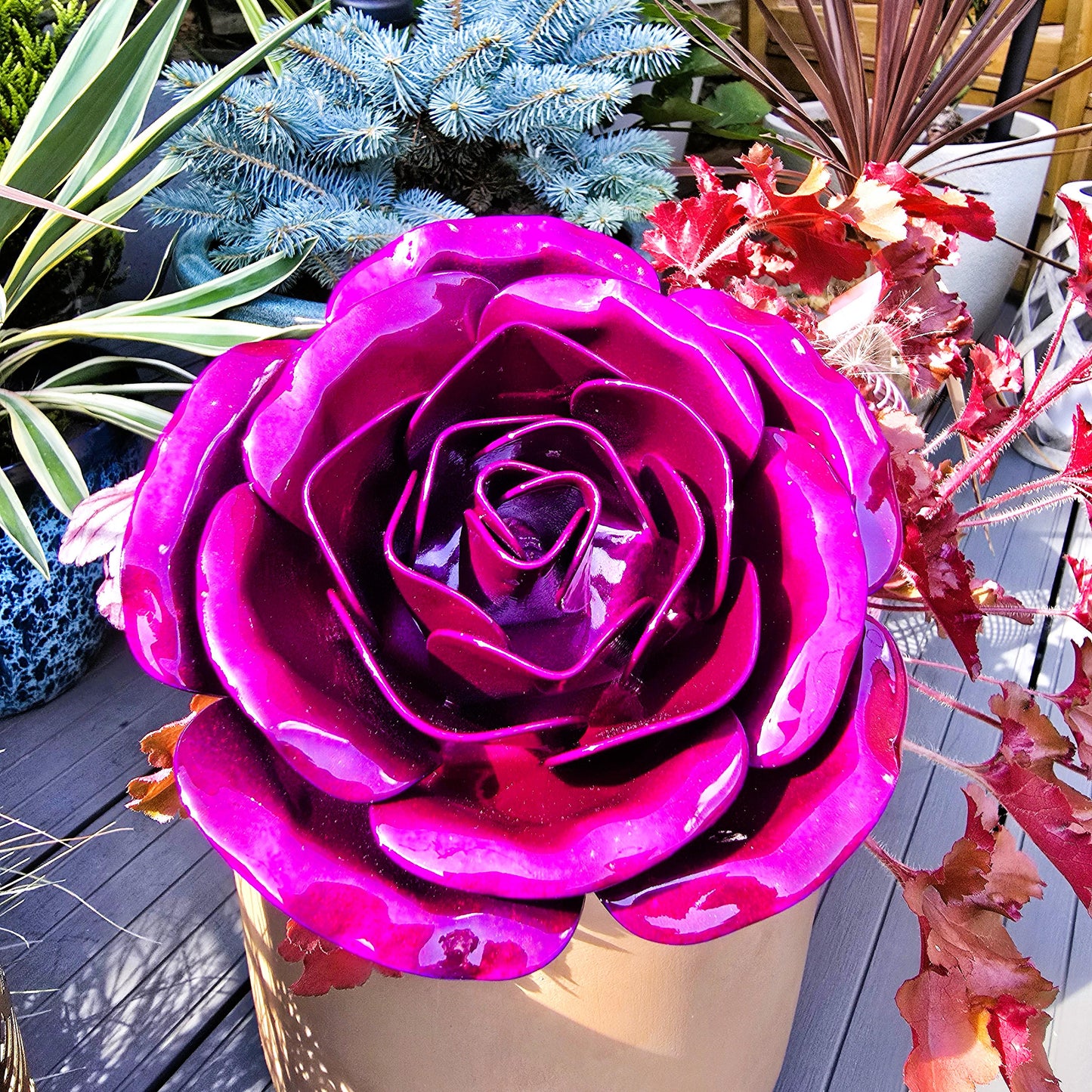 Violet Metal Steel Rose: Handcrafted Garden Remembrance - Forever Flower