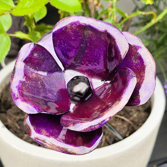 Purple Passion - Metal Steel Poppy Flower Garden Remembrance Day Anniversary Handcrafted Gift