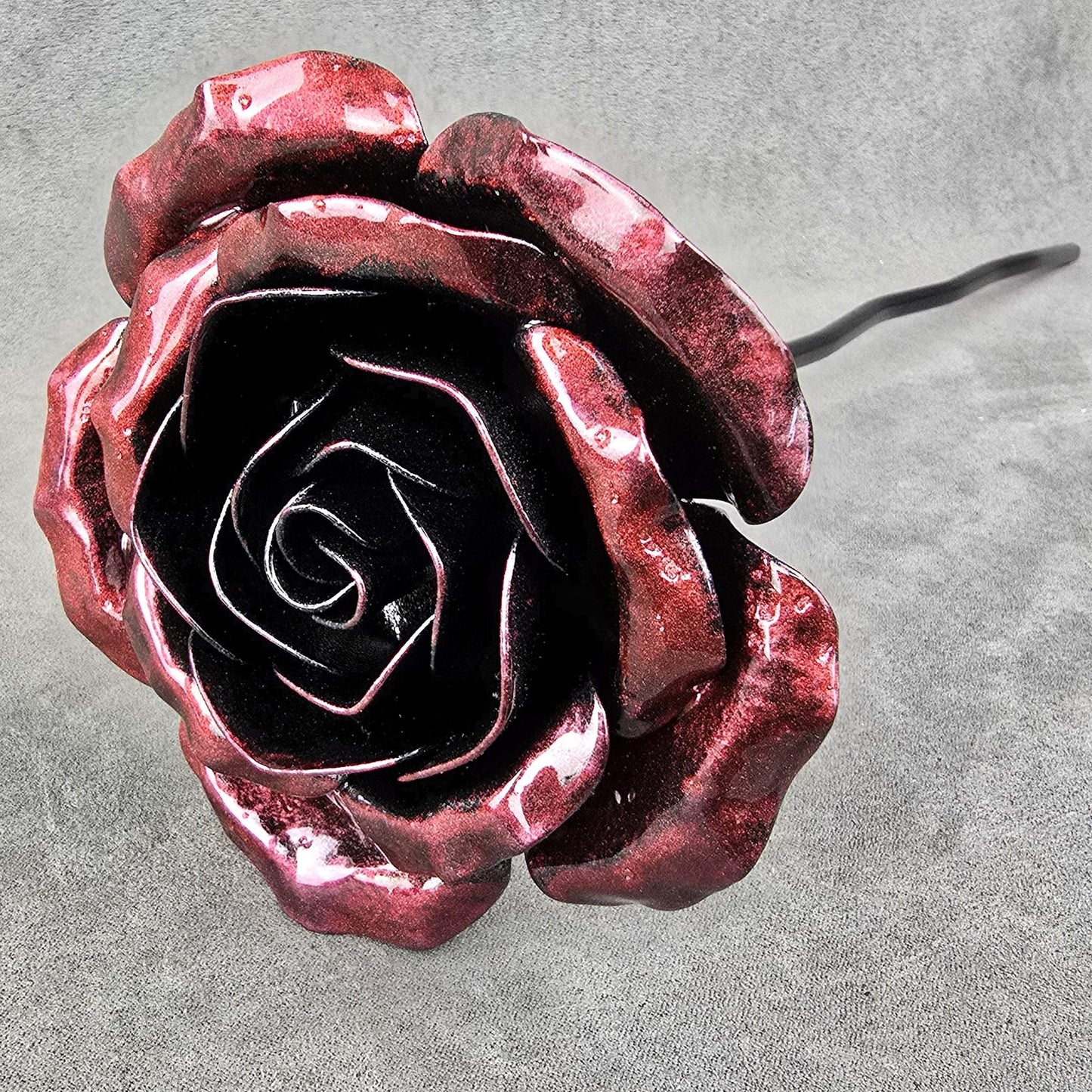 Handcrafted Shadow Merlow Steel Rose: Metal Garden Remembrance Flower