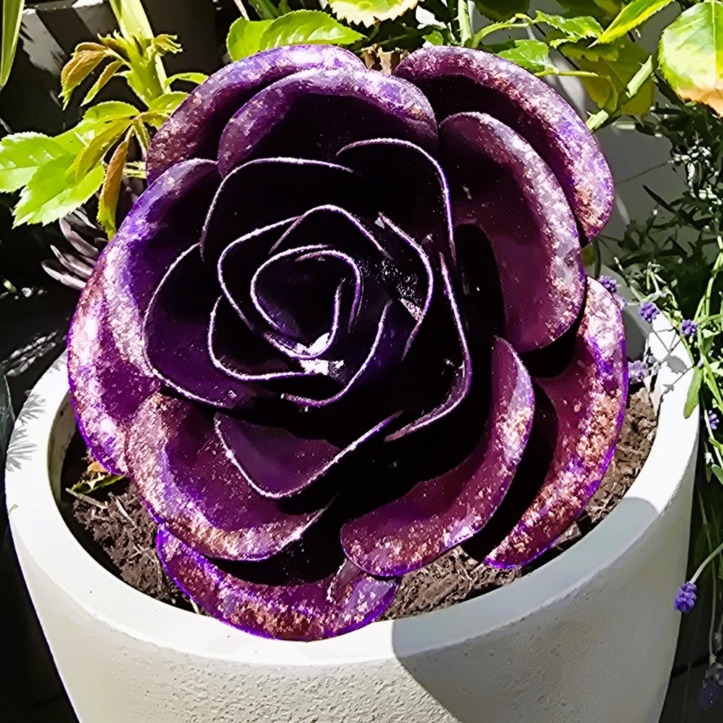 Purple Passion Metal Rose: Handcrafted Steel Flower, Garden Remembrance