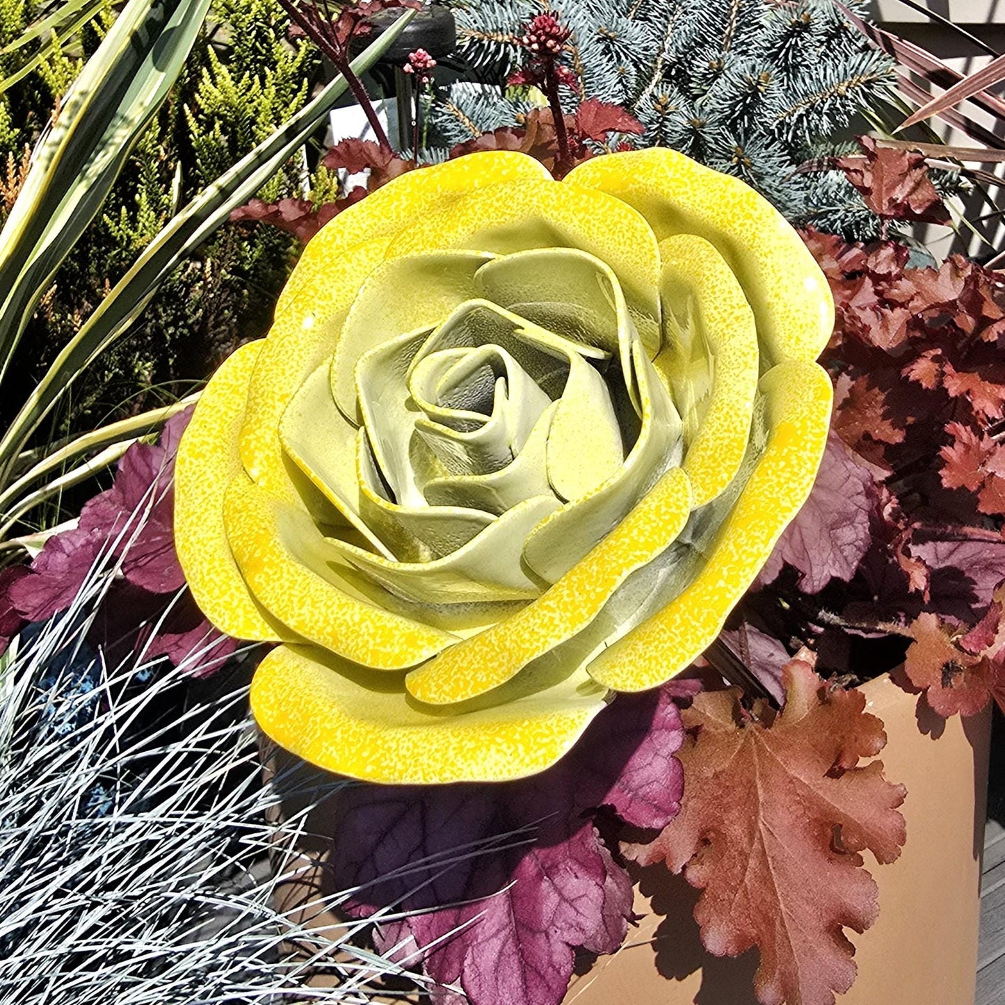 Handcrafted Metal Steel Rose: Spectral Lemon Garden Art