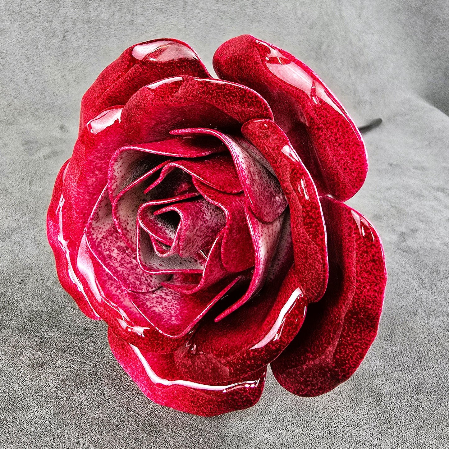 Spectral Ruby Metal Rose: Handcrafted Steel Garden Flower Remembrance
