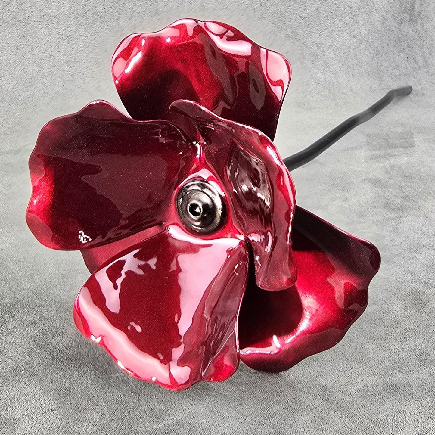 Cherry Poppy - Metal Steel Poppy Flower Garden Remembrance Day Anniversary Handcrafted Gift