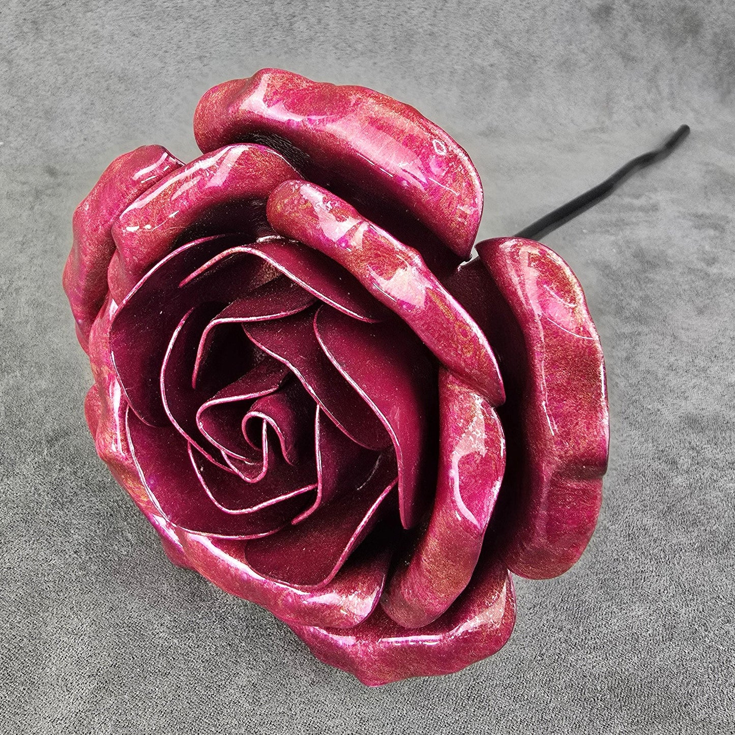 Handcrafted Metal Rose: Pink Fizz Steel Flower, Garden Remembrance