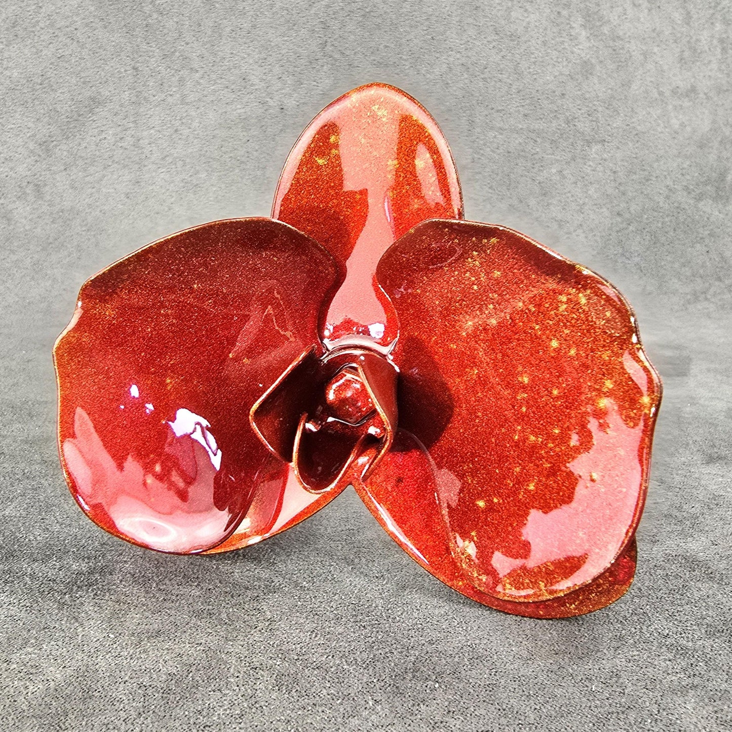 Inferno Orange Metal Orchid: Handcrafted Steel Garden Flower