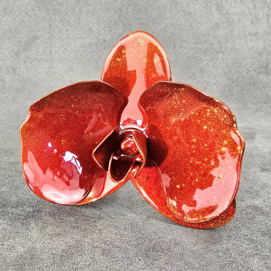 Inferno Orange Metal Orchid: Handcrafted Steel Garden Flower