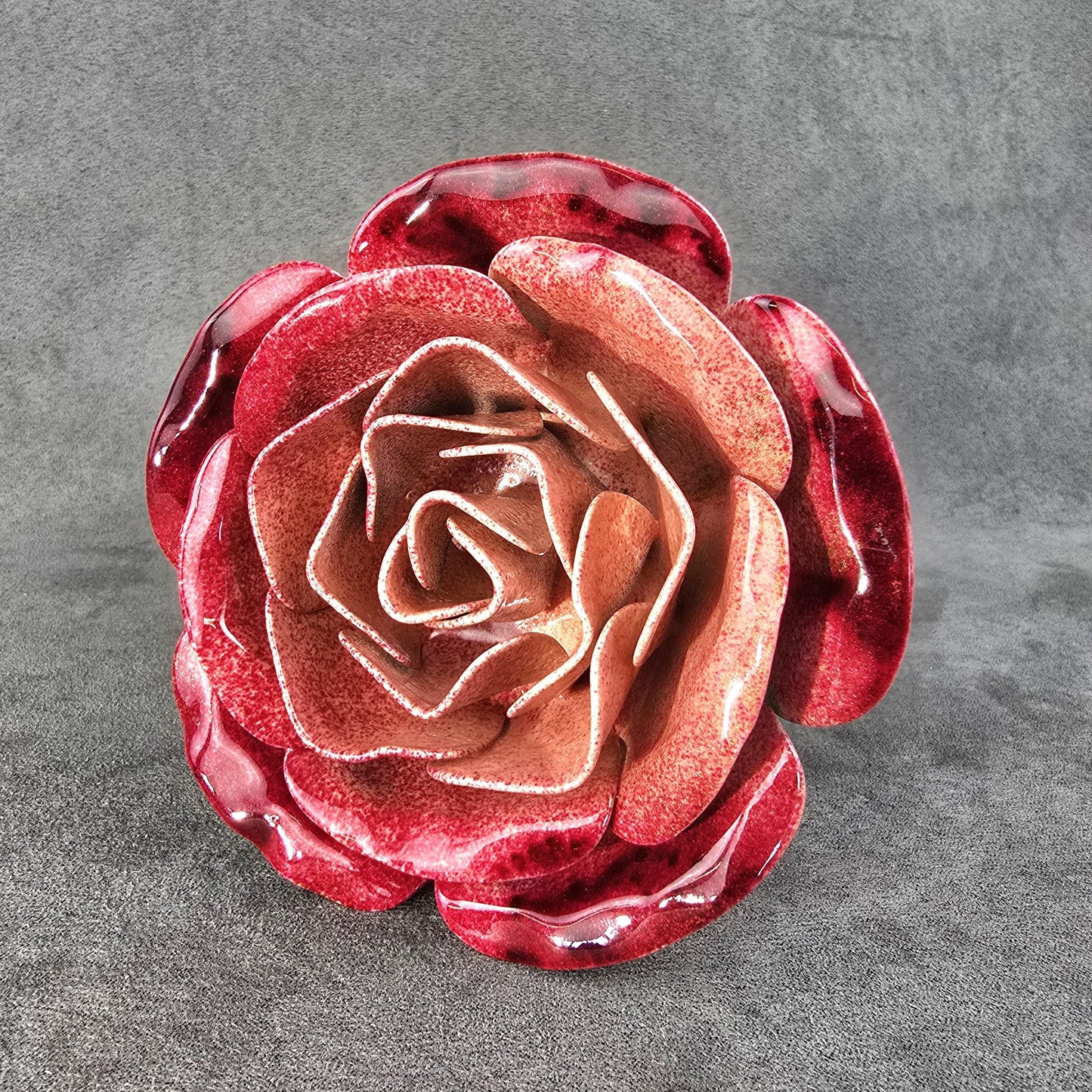 Handcrafted Metal Steel Rose: Strawberries & Cream Garden Decor