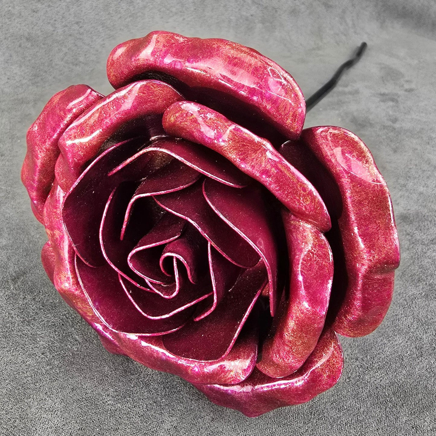Handcrafted Metal Rose: Pink Fizz Steel Flower, Garden Remembrance