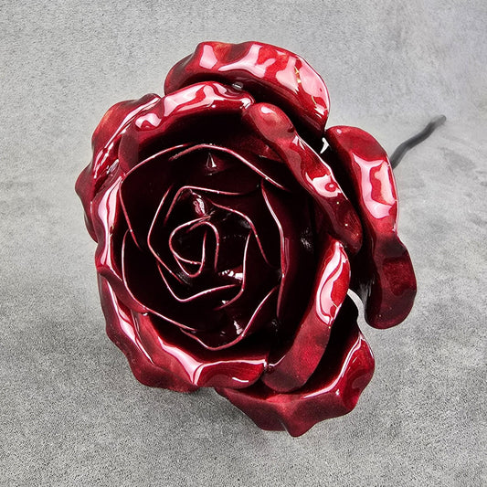 Scarlet Sparkle - 40th Ruby Wedding Anniversary Rose, Steel Garden Remembrance Handcrafted Gift