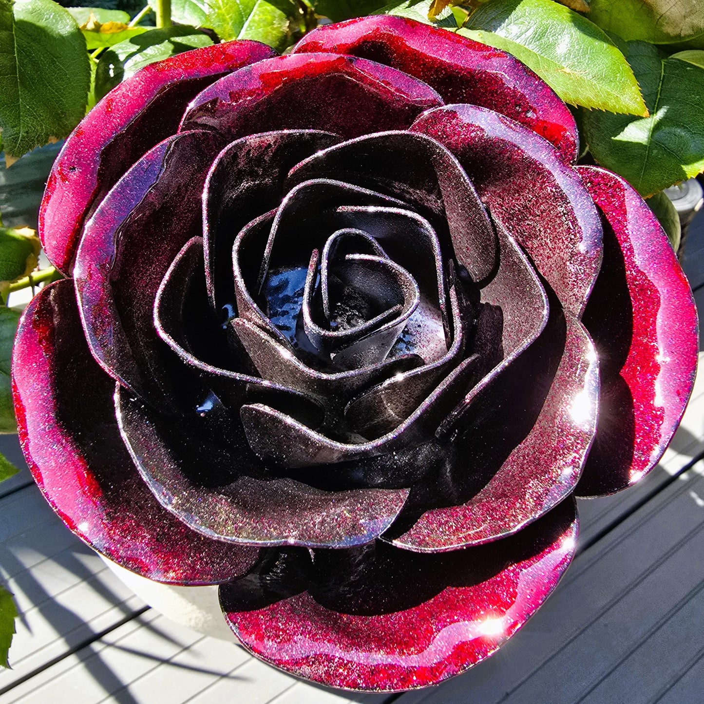 Metal Steel Rose: Shadow Scarlet, Handcrafted Garden Remembrance