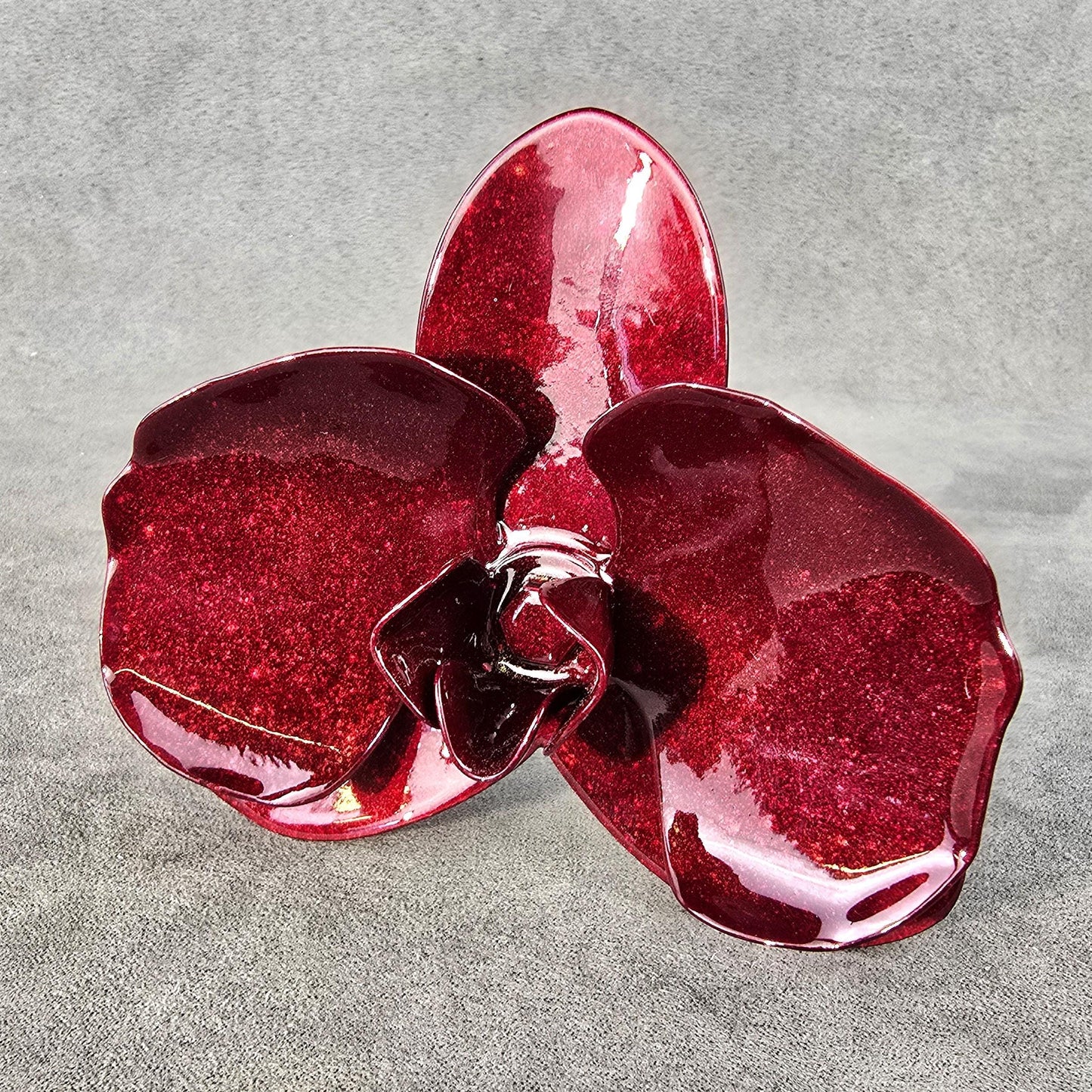 Cranberry Crush Metal Orchid: Handcrafted Steel Garden Flower