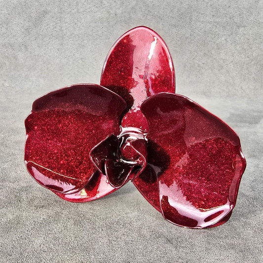 Cranberry Crush Metal Orchid: Handcrafted Steel Garden Flower