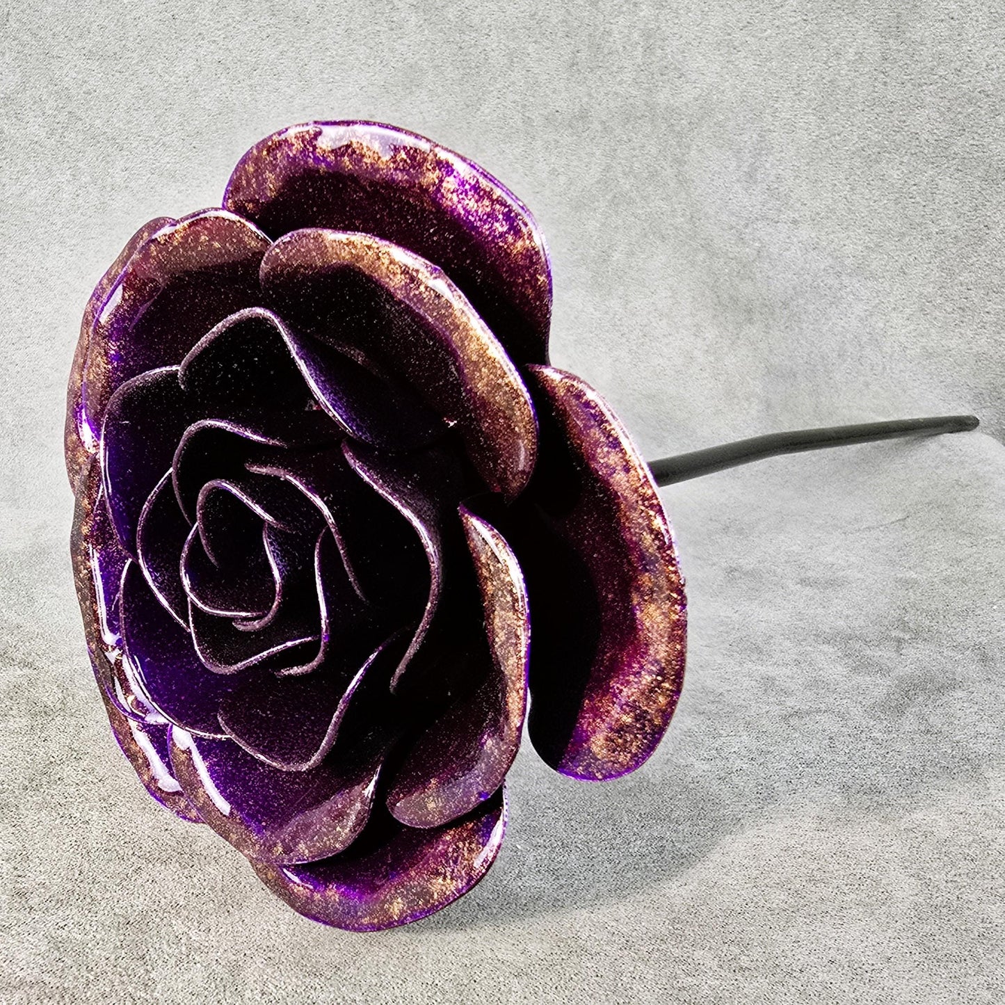 Purple Passion Metal Rose: Handcrafted Steel Flower, Garden Remembrance