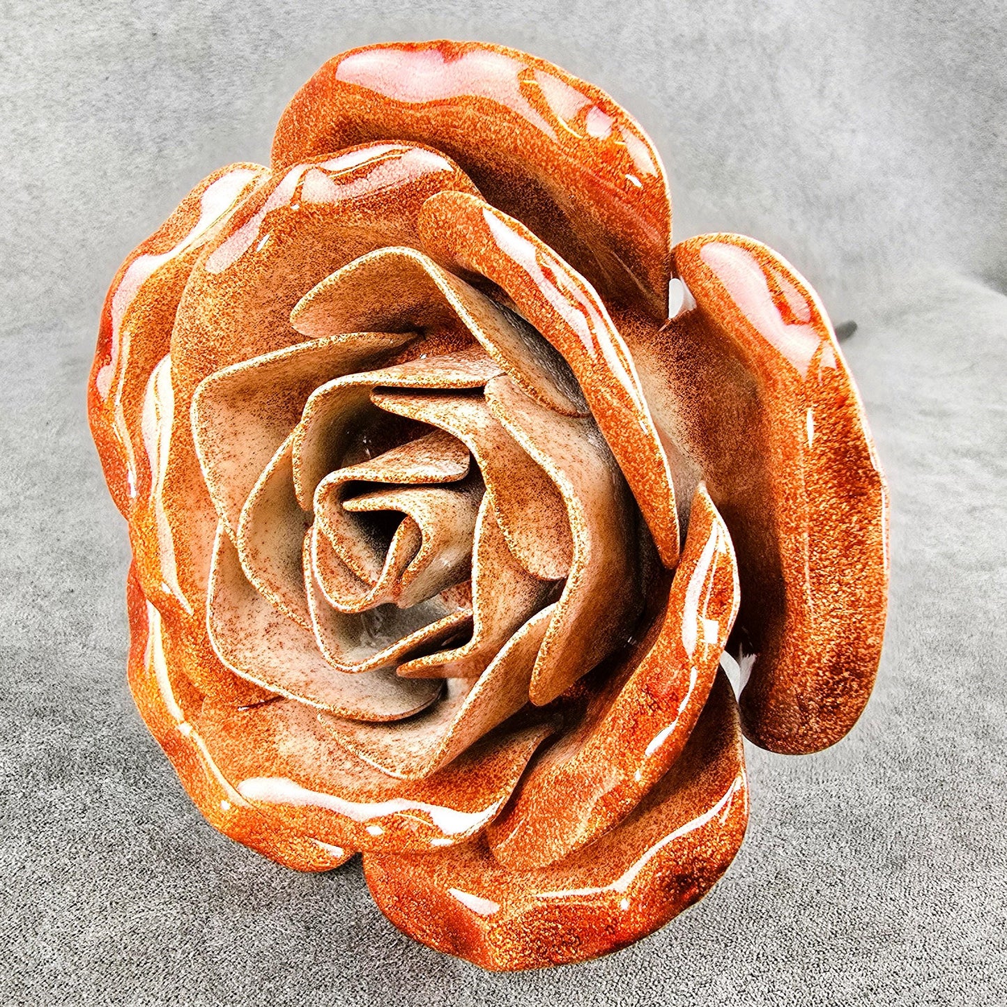 Handcrafted Metal Steel Rose: Spectral Orange Garden Remembrance