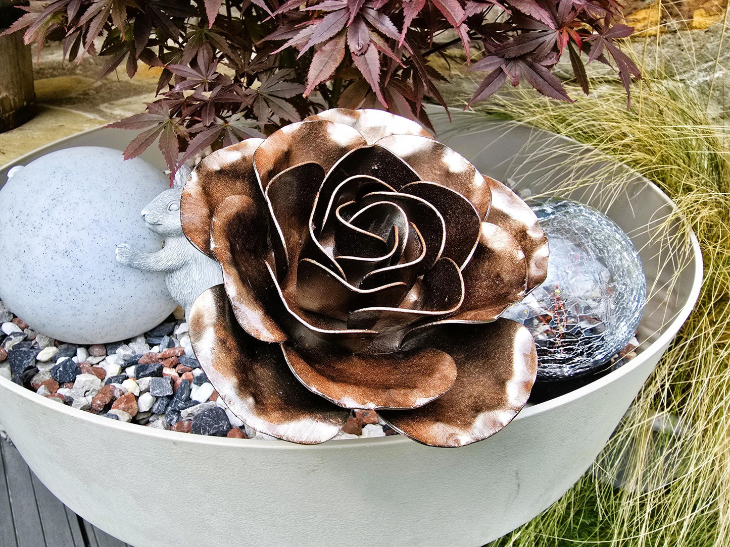 Transparent Copper - 7th Copper Wedding Anniversary Rose, Steel Remembrance Handcrafted Gift