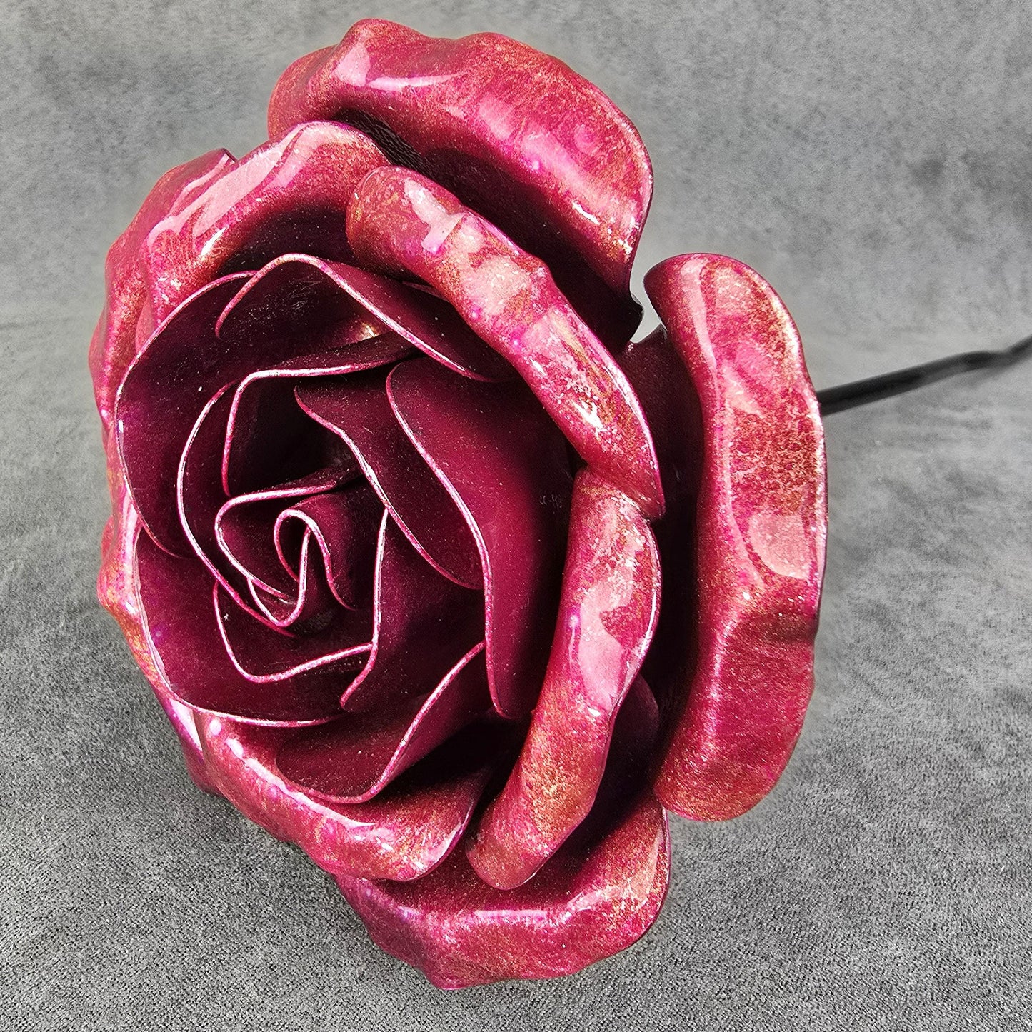 Handcrafted Metal Rose: Pink Fizz Steel Flower, Garden Remembrance