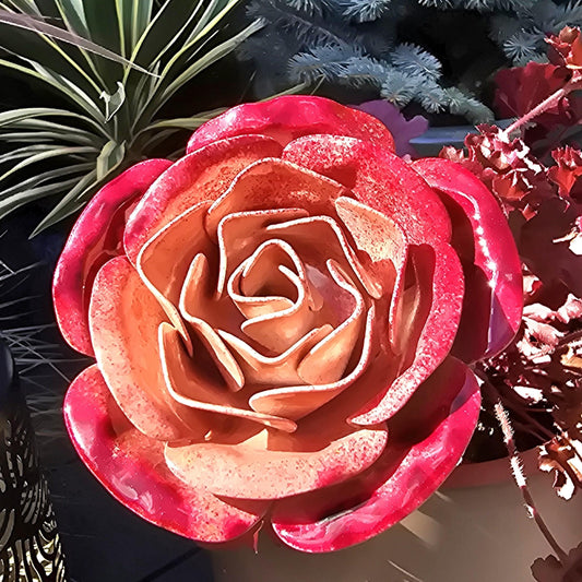 Handcrafted Metal Steel Rose: Strawberries & Cream Garden Decor