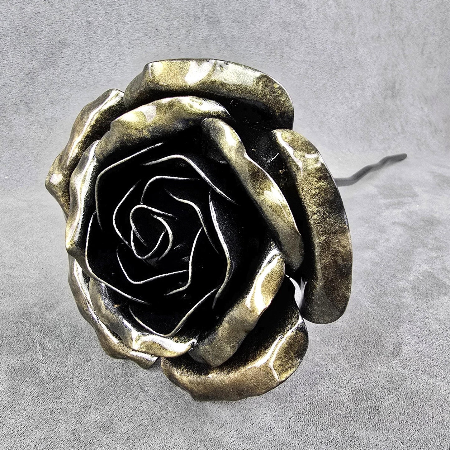 Handcrafted Shadow Mocha Steel Rose: Metal Garden Remembrance Flower
