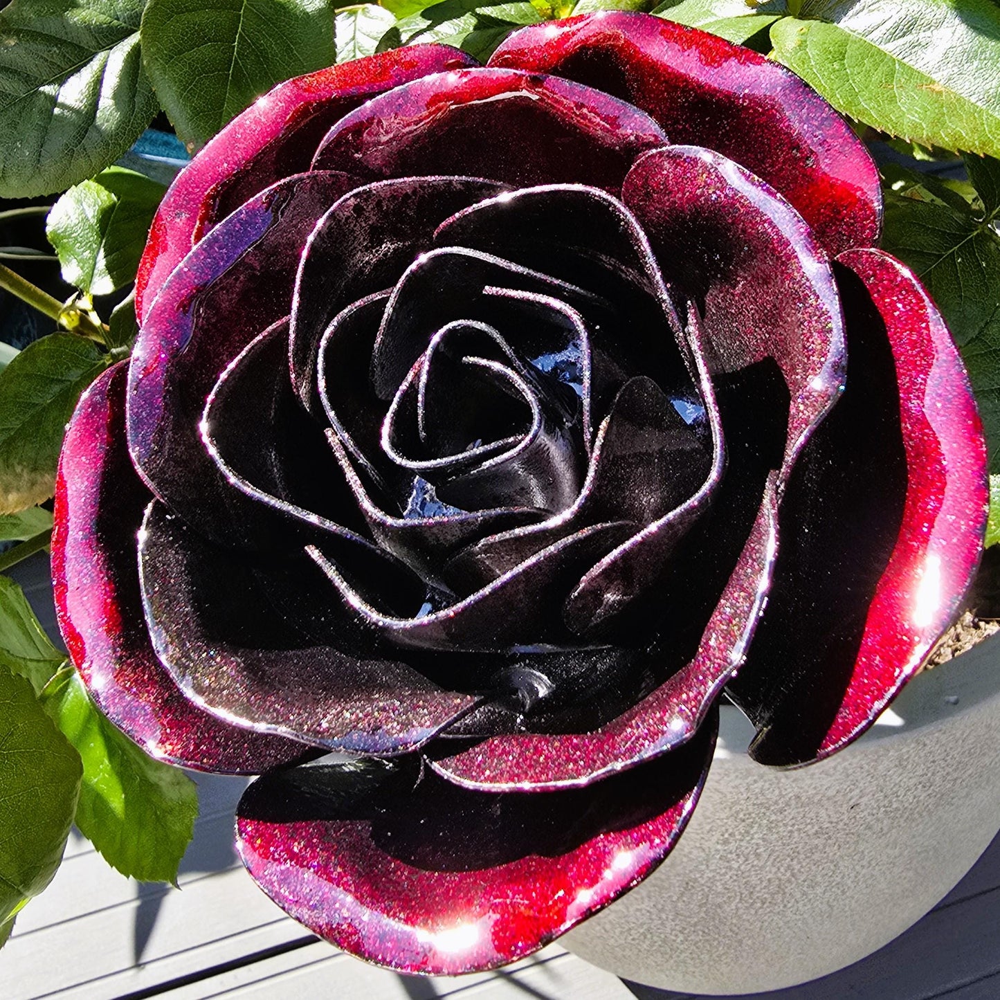 Metal Steel Rose: Shadow Scarlet, Handcrafted Garden Remembrance