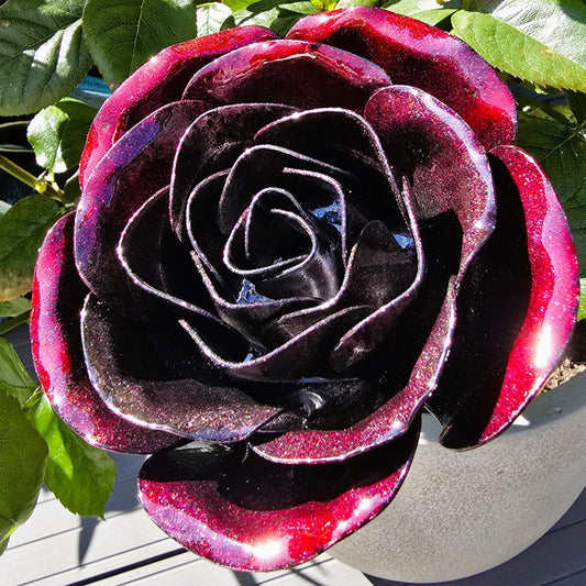 Metal Steel Rose: Shadow Scarlet, Handcrafted Garden Remembrance