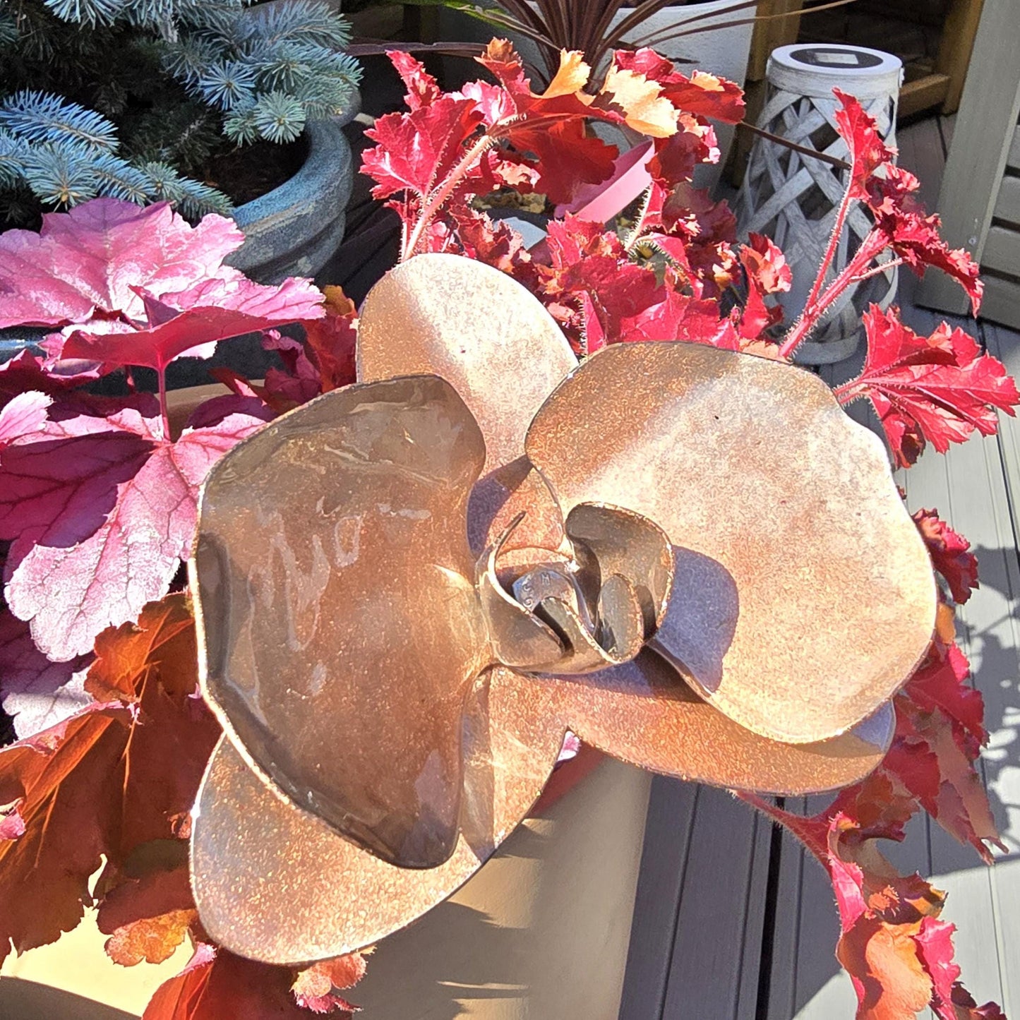 Handcrafted Copper Metal Orchid: Indoor Outdoor Garden Remembrance Flower