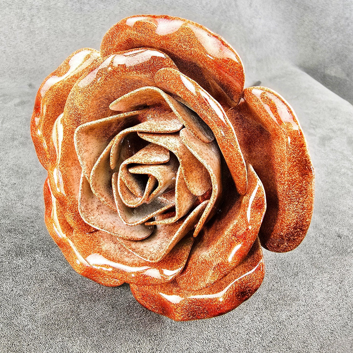 Handcrafted Metal Steel Rose: Spectral Orange Garden Remembrance