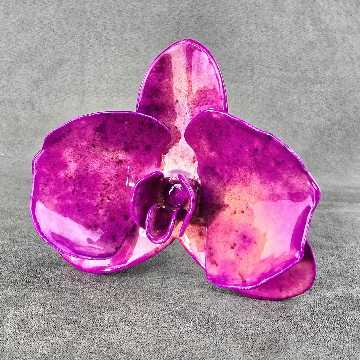 Coral Magenta Metal Orchid: Handcrafted Steel Garden Flower