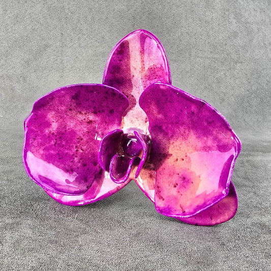 Coral Magenta Metal Orchid: Handcrafted Steel Garden Flower