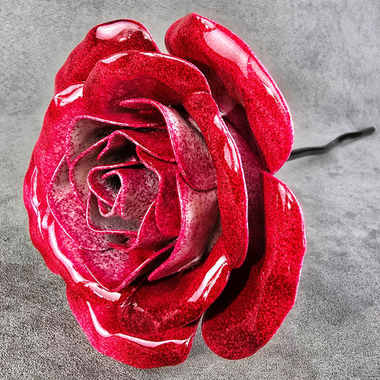 Spectral Ruby Metal Rose: Handcrafted Steel Garden Flower Remembrance