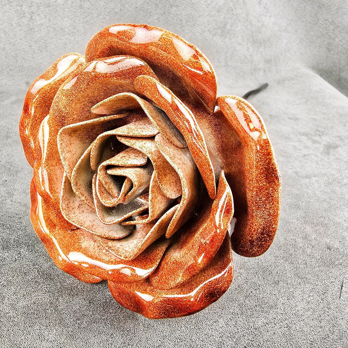 Handcrafted Metal Steel Rose: Spectral Orange Garden Remembrance