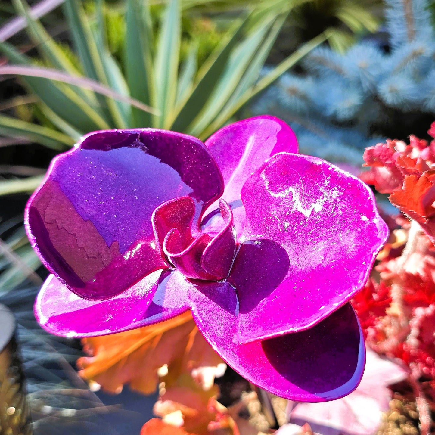Handcrafted Metal Orchid: Purple Dazzle Forever Flower - Garden Remembrance