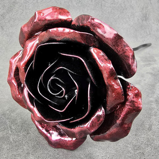 Handcrafted Shadow Merlow Steel Rose: Metal Garden Remembrance Flower