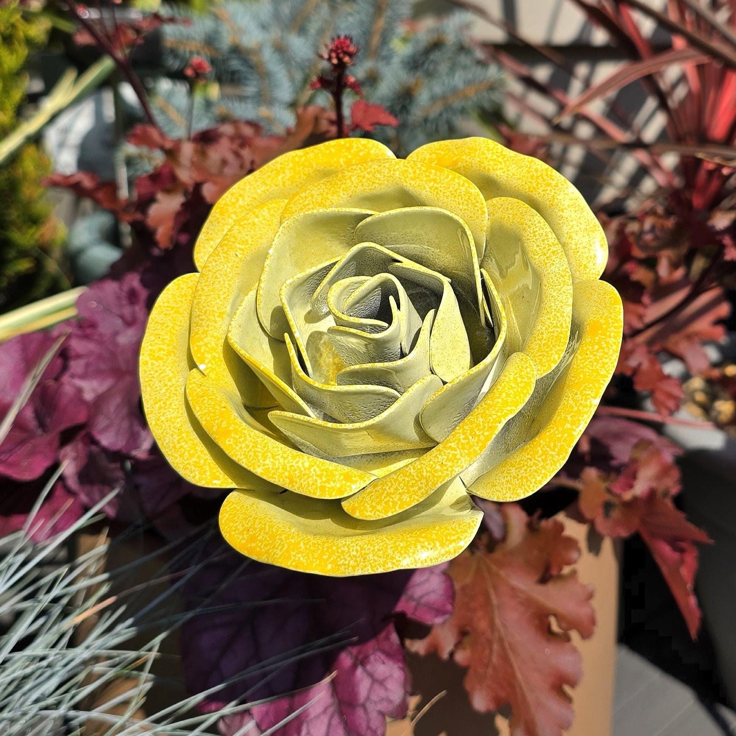 Handcrafted Metal Steel Rose: Spectral Lemon Garden Art