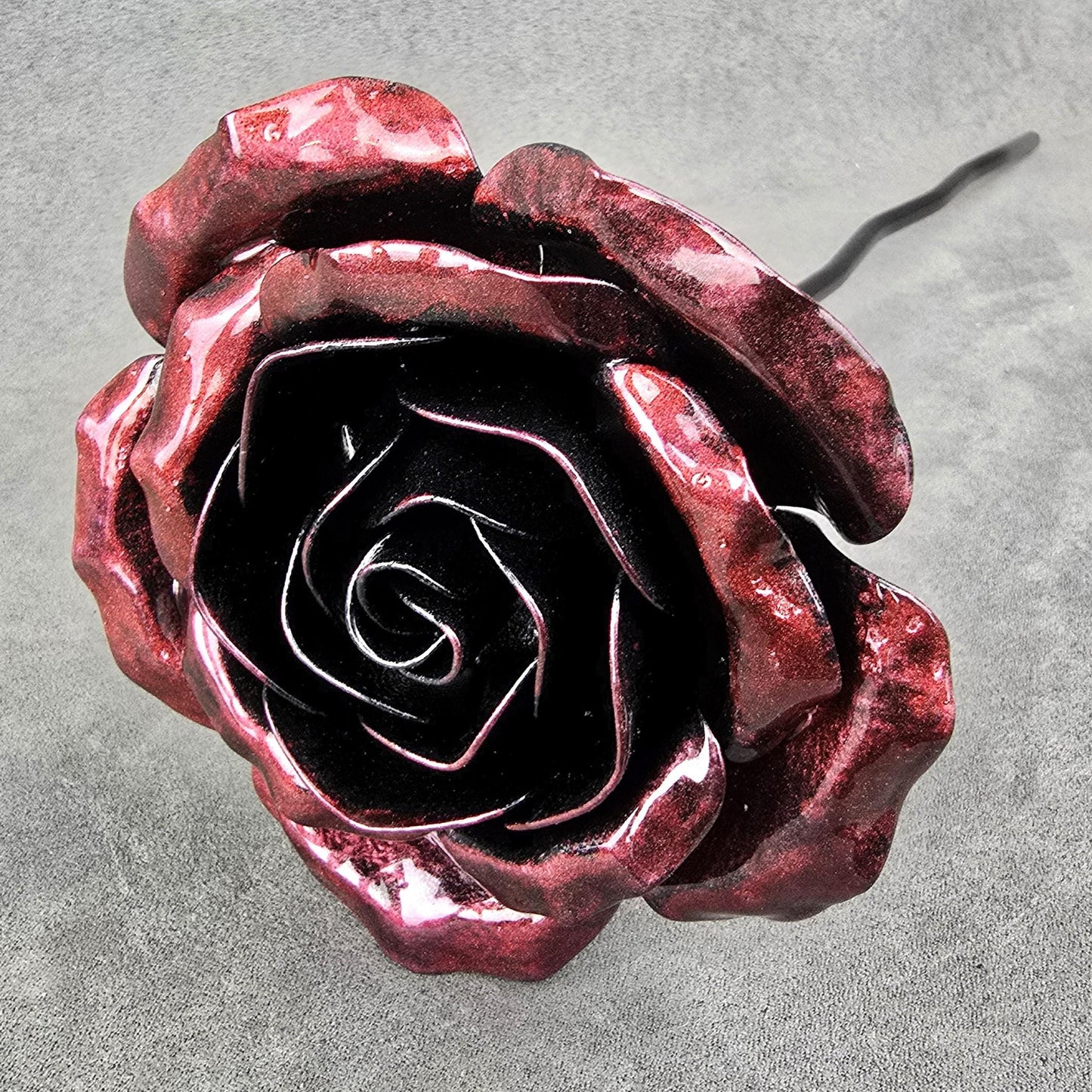 Handcrafted Shadow Merlow Steel Rose: Metal Garden Remembrance Flower