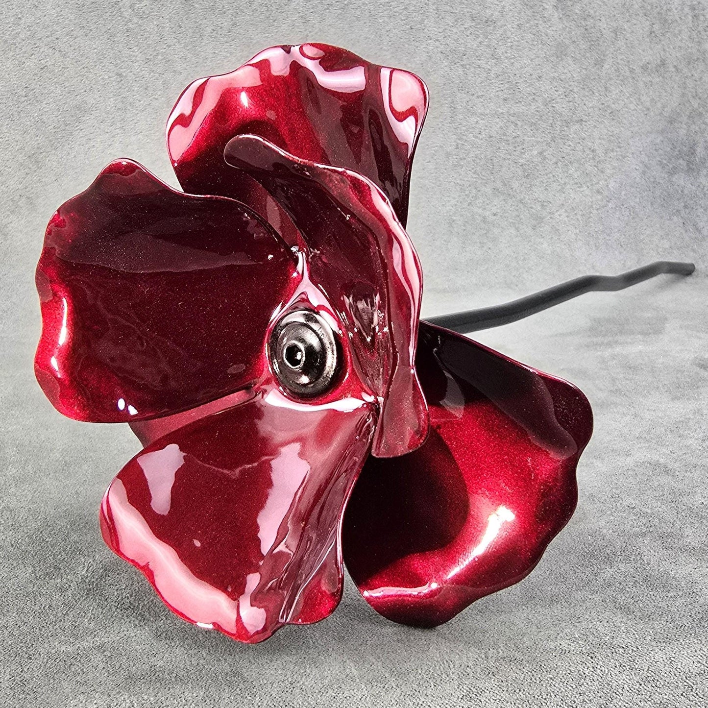 Cherry Poppy - Metal Steel Poppy Flower Garden Remembrance Day Anniversary Handcrafted Gift